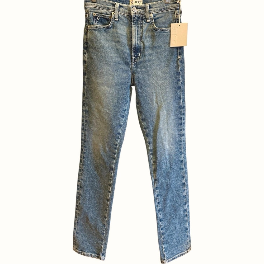 NWT ETICA Women's Medium Wash High Rise‎ Straight ETHICALLY MADE Blue Jeans 27